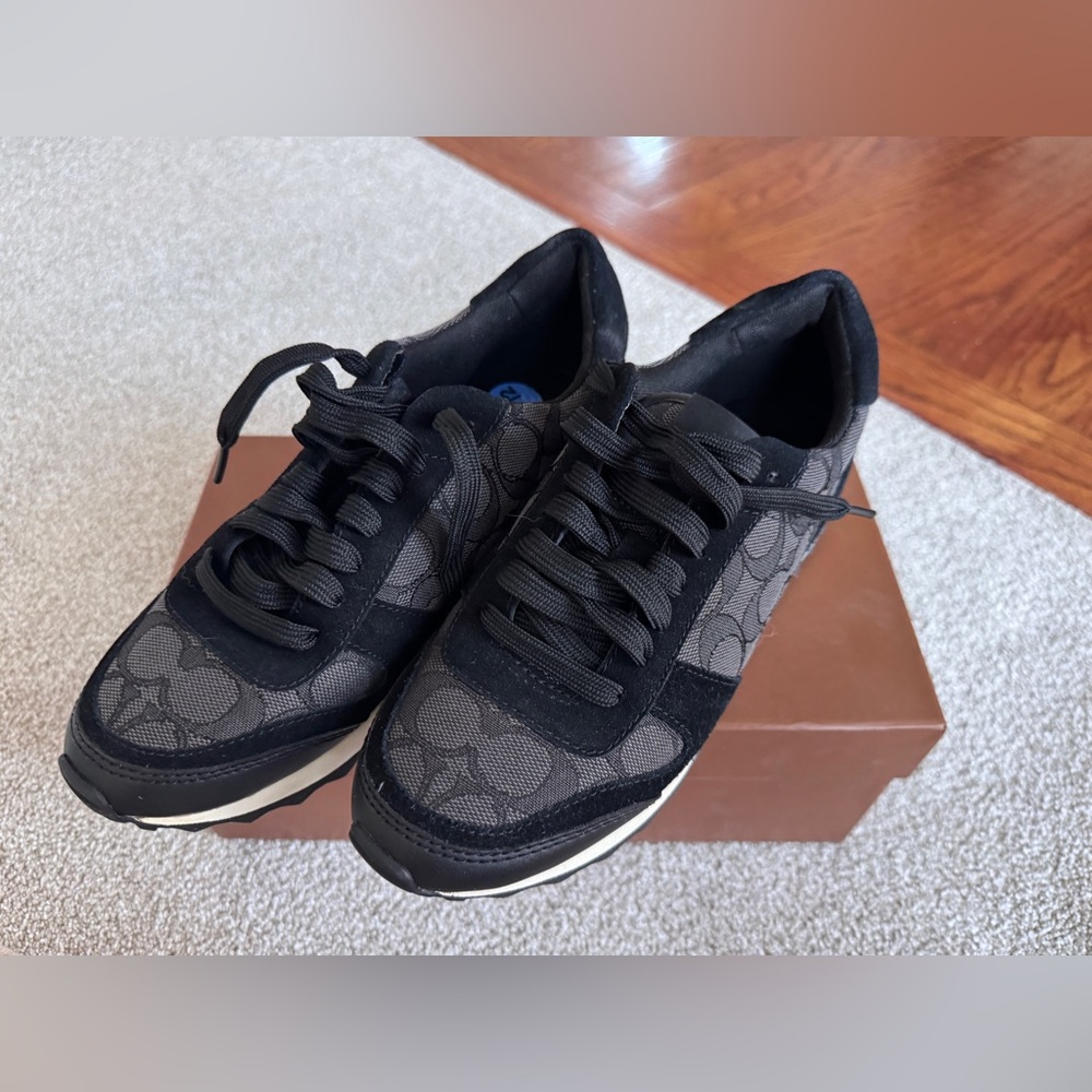 NEW Coach Signature Monogram Sneakers Black Suede Canvas | Women’s 6.5